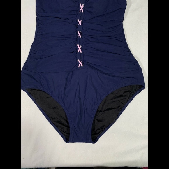 NEW $128 Profile by Gottex Lace-Up Strapless One-Piece Swimsuit Navy [ 10 ]‎ - Picture 5 of 12